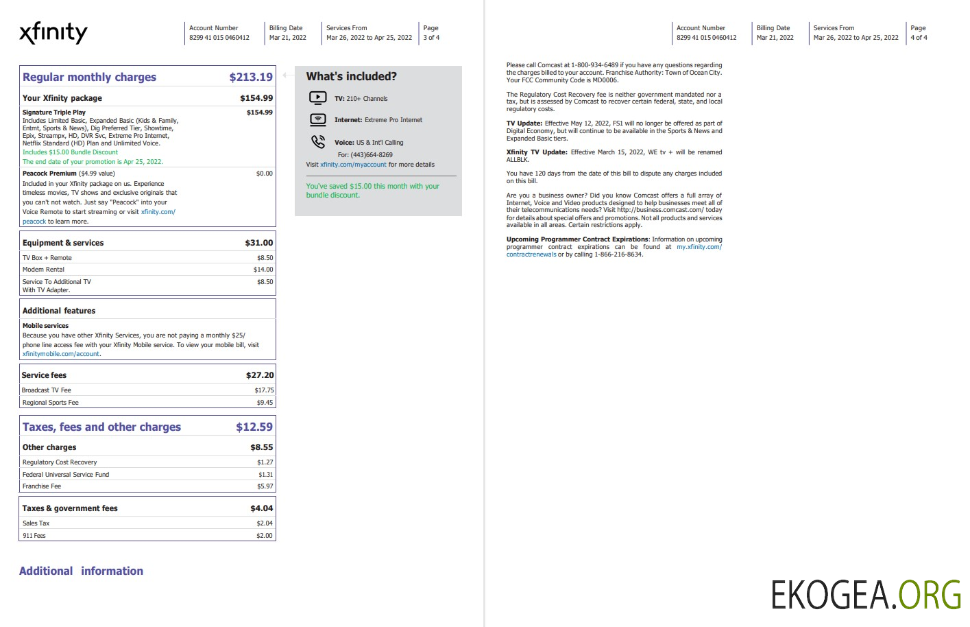 USA Philadelphia Xfinity utility bill Word and PDF template, 4 pages 3 4